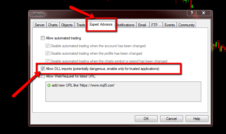 Allow DLL Imports in MetaTrader 4